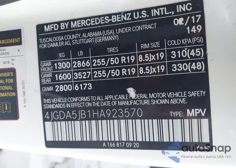 2017 Mercedes-Benz Gle 350 from USA, damaged, VIN 4JGDA5JB1HA923570